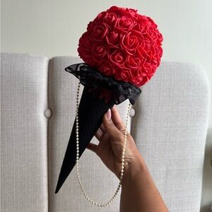 Red Foam Rose Ice Cream Cone Pearl Detail